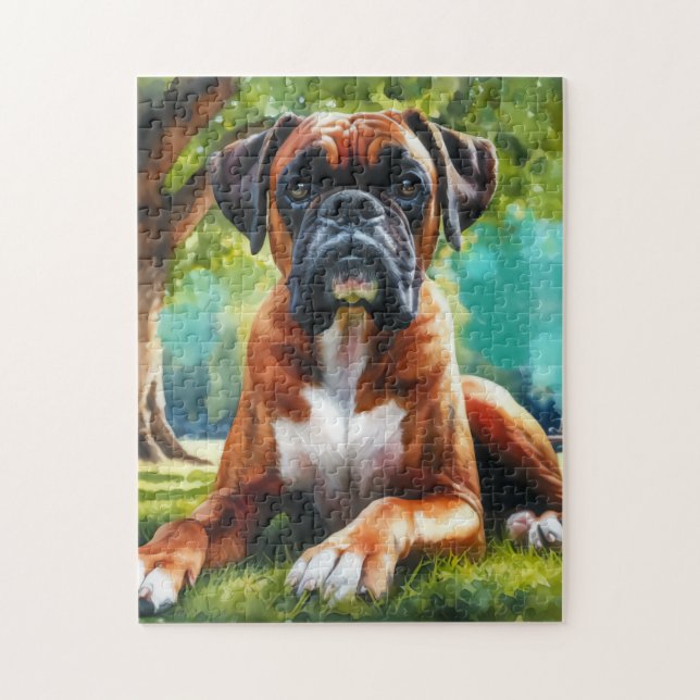 Puzzle Perro Boxer en el Parque – Arte de estilo acuarela (Vertical)