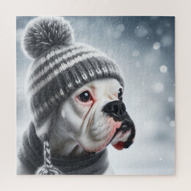 Puzzle Perro Boxer en Invierno (Vertical)