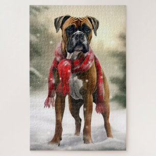 Puzzle Perro Boxer en Navidades de Nieve