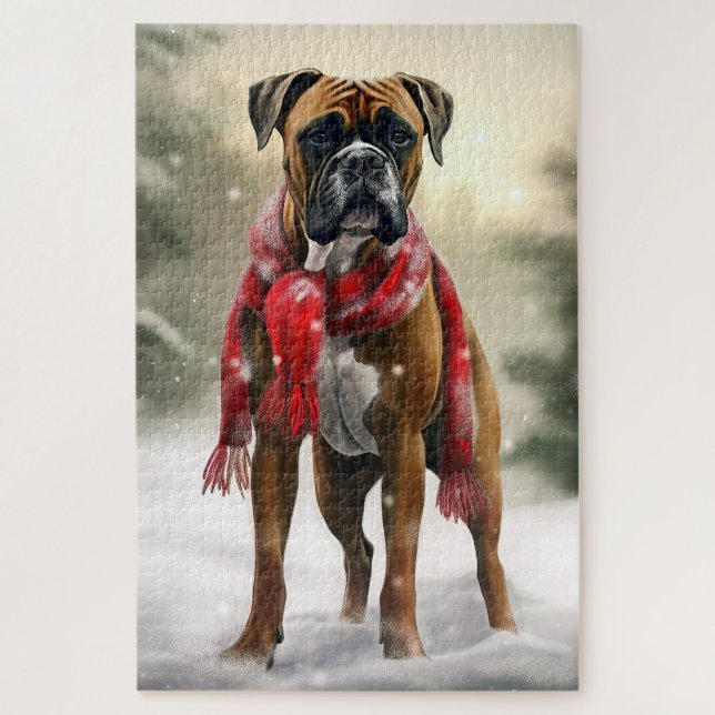 Puzzle Perro Boxer en Navidades de Nieve (Vertical)