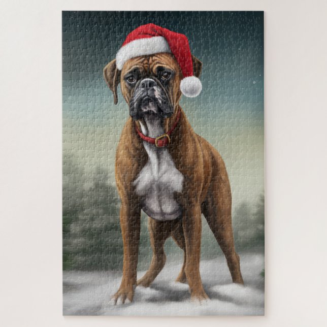 Puzzle Perro Boxer en Navidades de Nieve (Vertical)