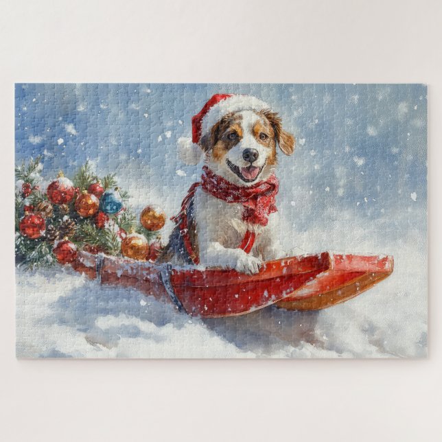 Puzzle Perro Brittany Spaniel en Trineo de Navidad (Horizontal)