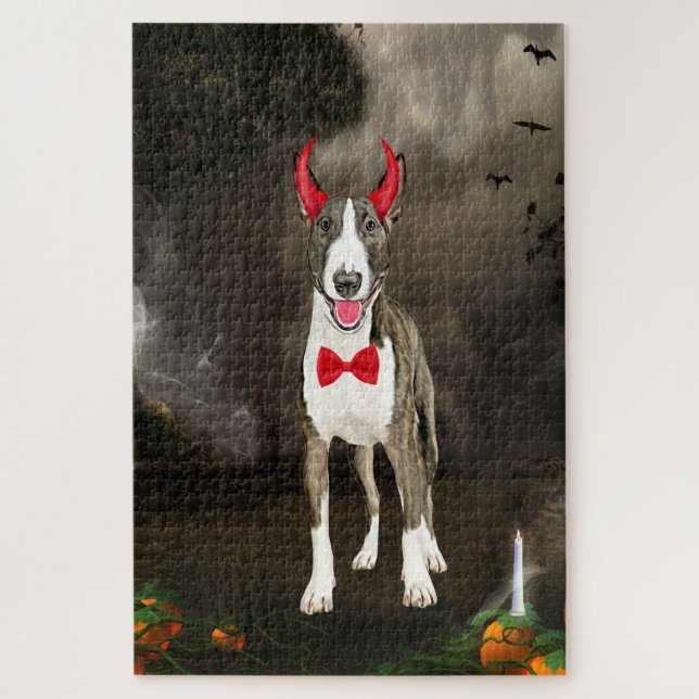 Puzzle Perro Bull Terrier con disfraz de Halloween (Vertical)