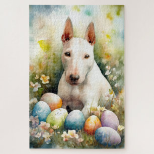 Puzzle Perro bull terrier con festividad de huevos de Pas