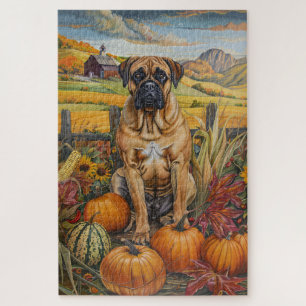 Puzzle Perro Bullmastiff Cosecha de Otoño Día de Acción d