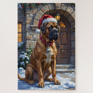 Puzzle Perro Bullmastiff Guardián de Manor de Navidad Art