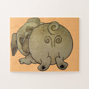 Puzzle perro cachorro adorable jugando pug marrón