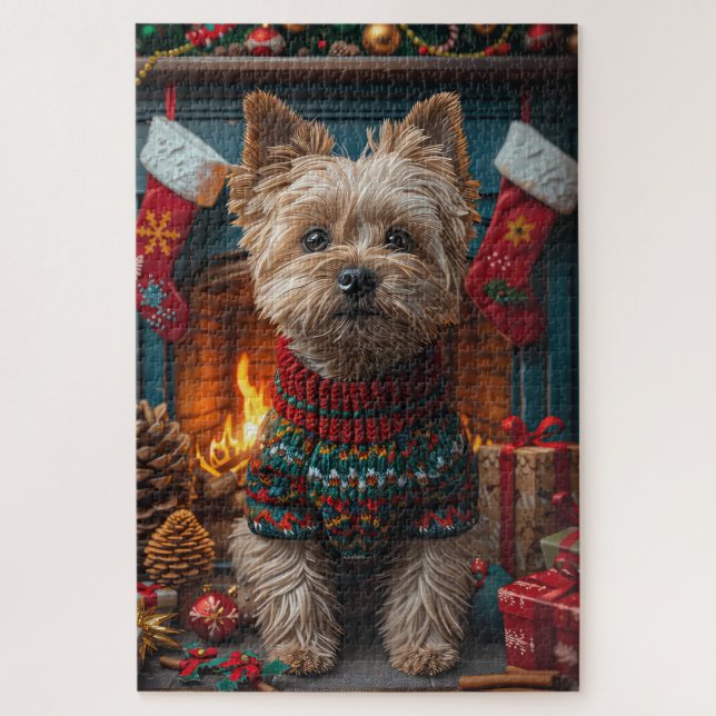 Puzzle Perro Cairn Terrier con regalos de Navidad Chimene (Vertical)