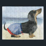 Puzzle Perro caliente | Cachorros En Tornos De Baño<br><div class="desc">Esta acuarela cuenta con un perro en baúles nadando disfrutando de la playa | Por Grace Popp. ID de la imagen: 122224D</div>
