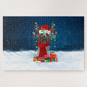 Puzzle Perro caniche con regalos de Navidad