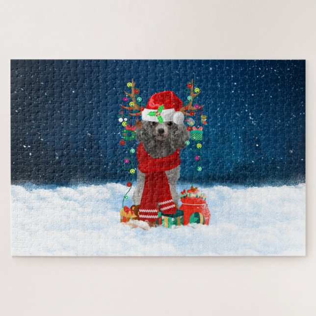 Puzzle Perro caniche con regalos de Navidad (Horizontal)