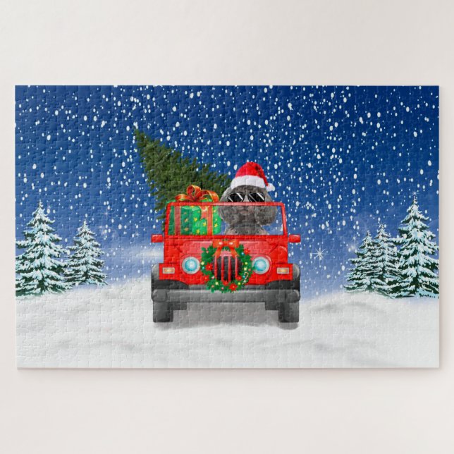Puzzle Perro caniche con regalos de Navidad (Horizontal)
