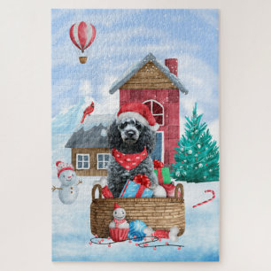 Puzzle Perro Caniche en casa de Navidad con nieve