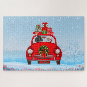 Puzzle Perro Caniche en Coche con Papá Noel
