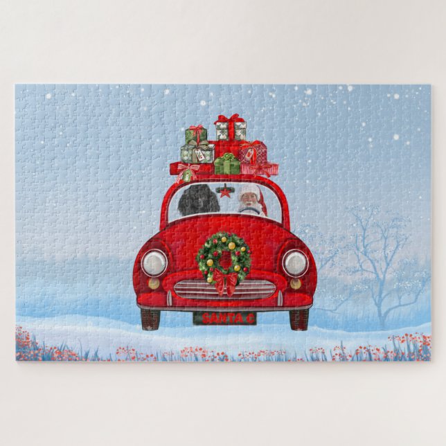 Puzzle Perro Caniche en Coche con Papá Noel  (Horizontal)