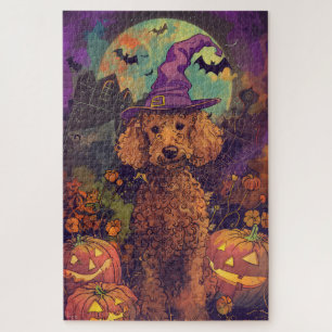 Puzzle Perro Caniche Espeluznante Bruja de Halloween y Ca