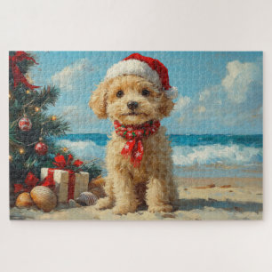 Puzzle Perro Caniche Navidad Vintage Playa