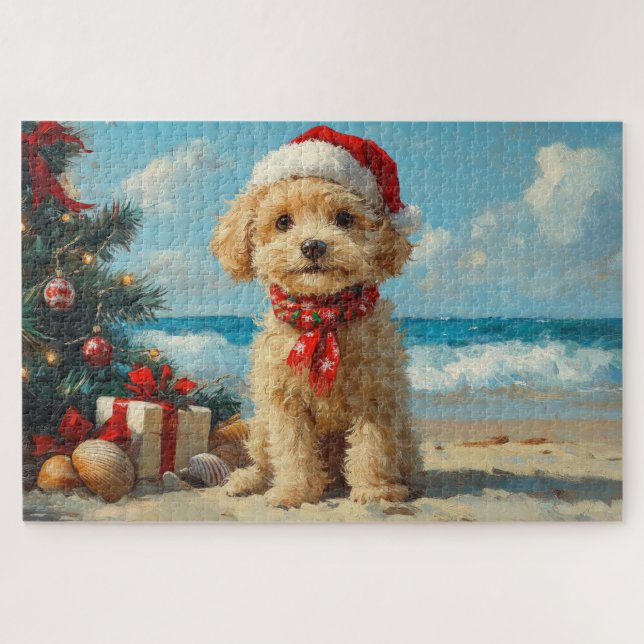 Puzzle Perro Caniche Navidad Vintage Playa (Horizontal)