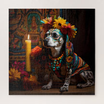 Perro Chamuco en un Altar por el Día de los Muerto