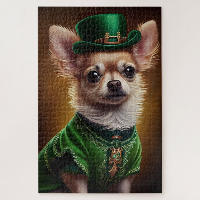 Puzzle Perro Chihuahua con vestido del Día de San Patrici (Vertical)
