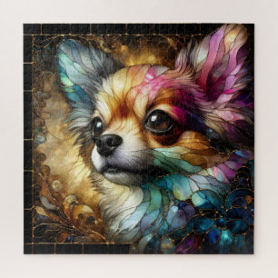 Puzzle Perro chihuahua de vidrio manchado vibrante abstra