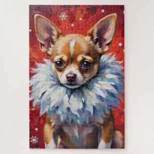 Puzzle Perro Chihuahua descarado con collar de invierno e