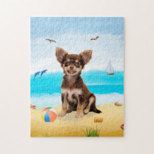 Puzzle perro chihuahua en la playa
