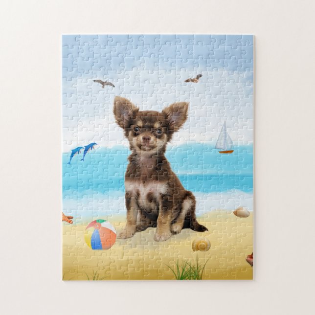 Puzzle perro chihuahua en la playa (Vertical)