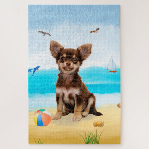 Puzzle Perro Chihuahua en la playa