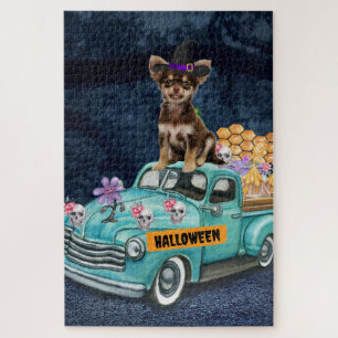 Puzzle Perro Chihuahua Halloween Camión Noche Espeluznant