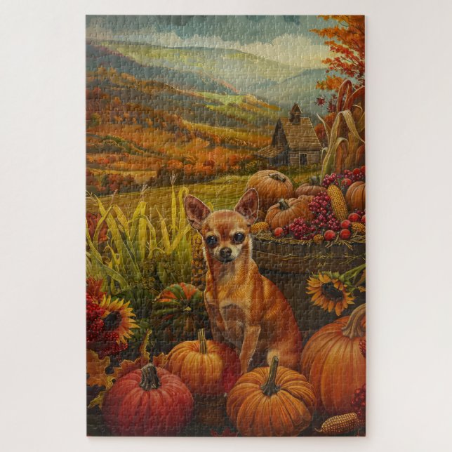 Puzzle Perro Chihuahua Otoño Cosecha Día de Acción de Gra (Vertical)