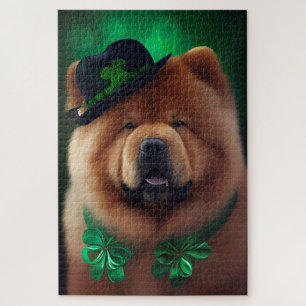 Puzzle Perro Chow Chow con vestido de San Patricio