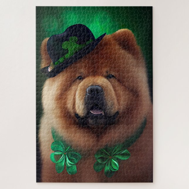 Puzzle Perro Chow Chow con vestido de San Patricio (Vertical)