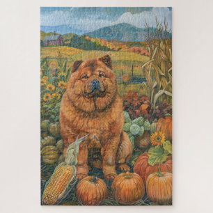 Puzzle Perro Chow Chow Cosecha de Otoño Día de Acción de