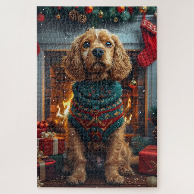 Puzzle Perro Cocker Spaniel con regalos de Navidad en la  (Vertical)