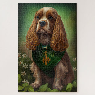 Puzzle Perro Cocker Spaniel con vestido de San Patricio