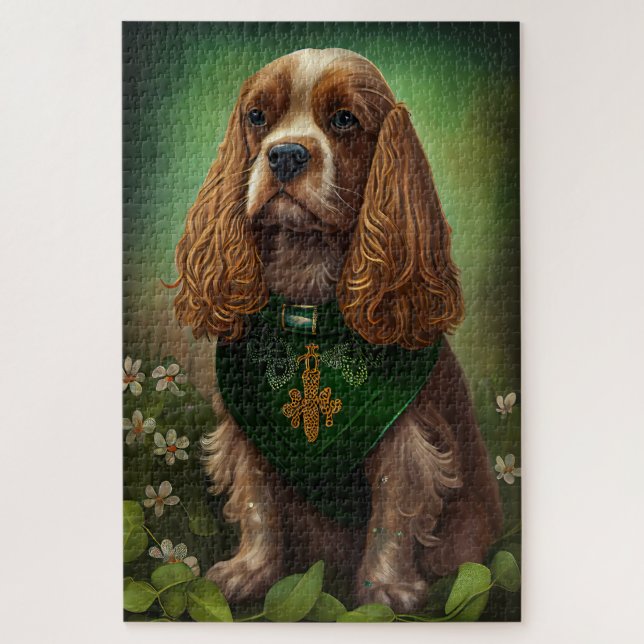 Puzzle Perro Cocker Spaniel con vestido de San Patricio (Vertical)