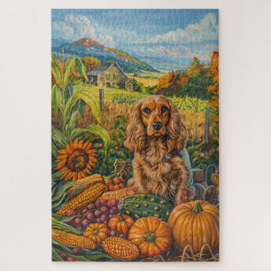 Puzzle Perro Cocker Spaniel Cosecha de Otoño Día de Acció
