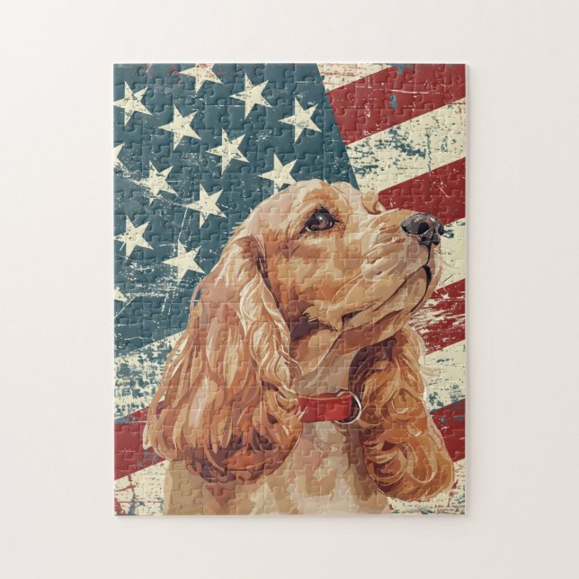 Puzzle Perro Cocker Spaniel de la bandera estadounidense  (Vertical)