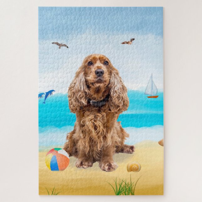 Puzzle Perro Cocker Spaniel en la Playa (Vertical)