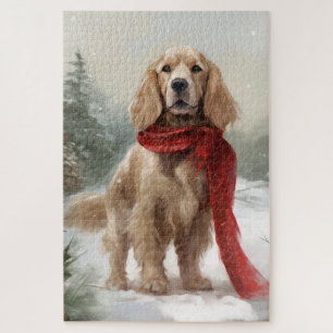 Puzzle Perro Cocker Spaniel en Navidades de Nieve