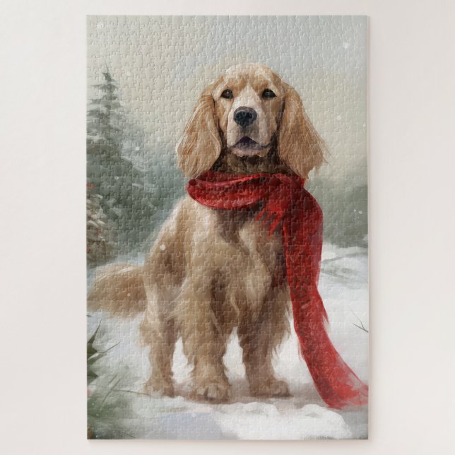 Puzzle Perro Cocker Spaniel en Navidades de Nieve (Vertical)
