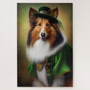 Puzzle Perro Collie Áspero vestido para el Día de San Pat