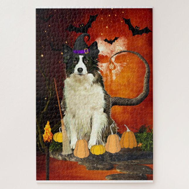 Puzzle Perro collie de la frontera de Halloween (Vertical)