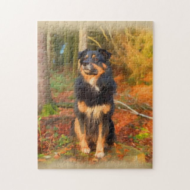Puzzle Perro collie en bosquejo de pastel forestal de oto (Vertical)