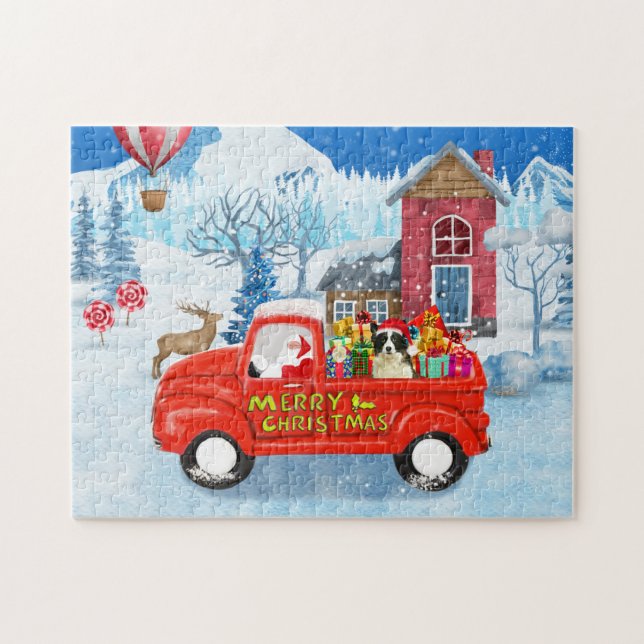 Puzzle Perro collie fronterizo en nieve de camión de Navi (Horizontal)