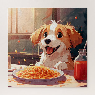 Puzzle Perro comiendo espagueti