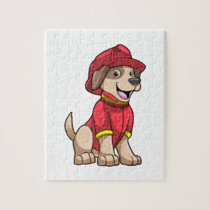 Puzzle Perro como bombero con casco de bomberos