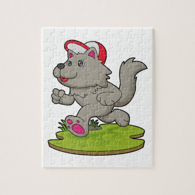 Puzzle Perro como corredora con gorra (Vertical)
