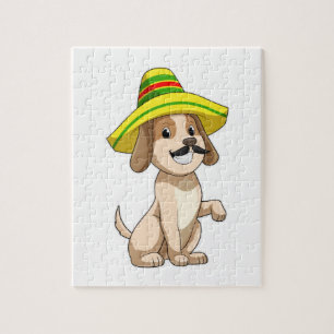 Puzzle Perro como Mexicano con sombrero de paja